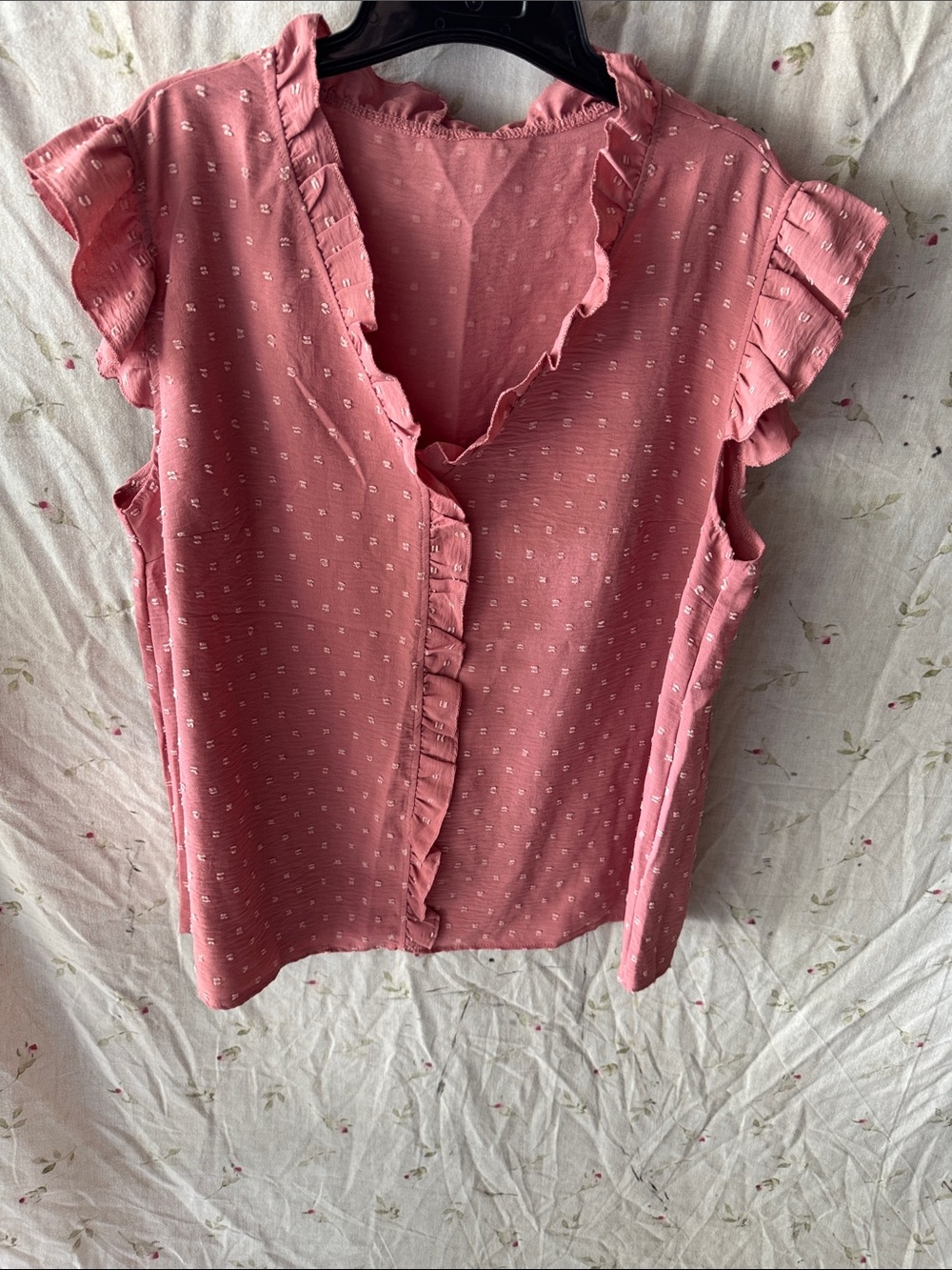Sleeveless Ruffle V-Neck Blouse in Dusty Rose